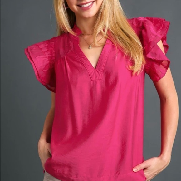 Elegant Pink Ruffle Sleeve Top - Picture 6 of 6